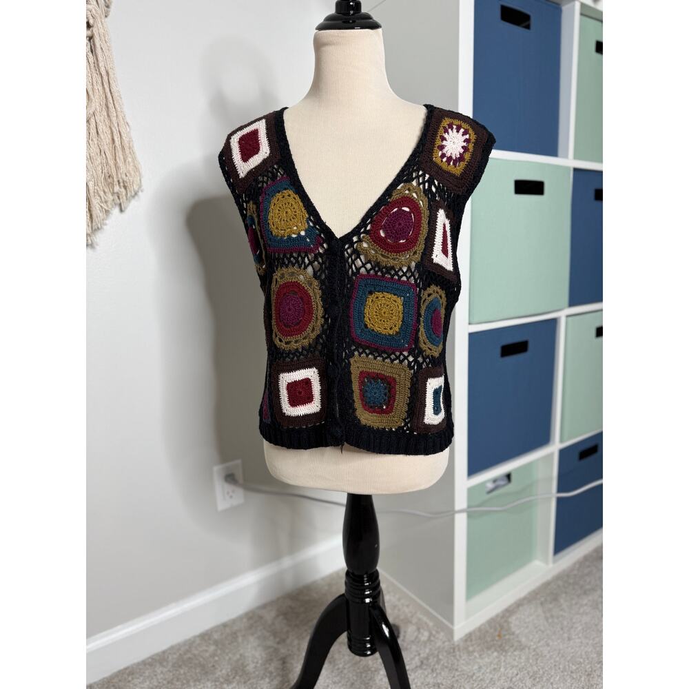 Women's Handmade Crochet Knit Granny Squares Patchwork Vest Tank Top Shirt M/L